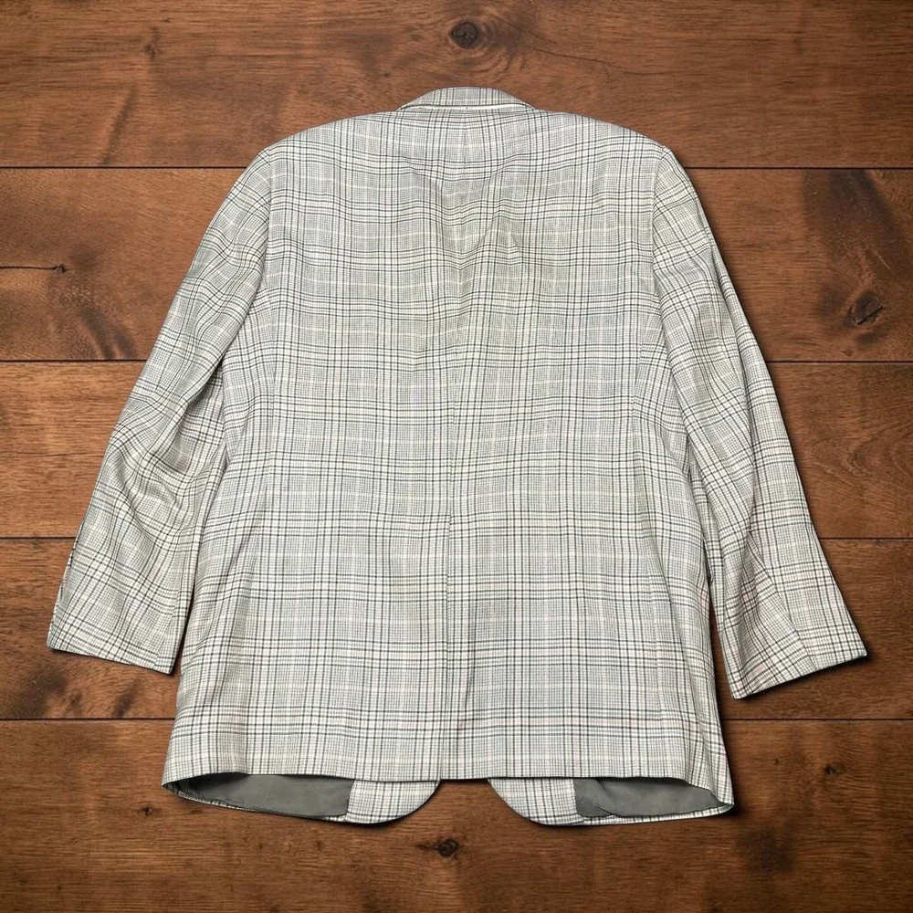Vintage Southwick Mens 40R Blazer Glen Plaid Sport Coat Grey Tan Pink Made USA